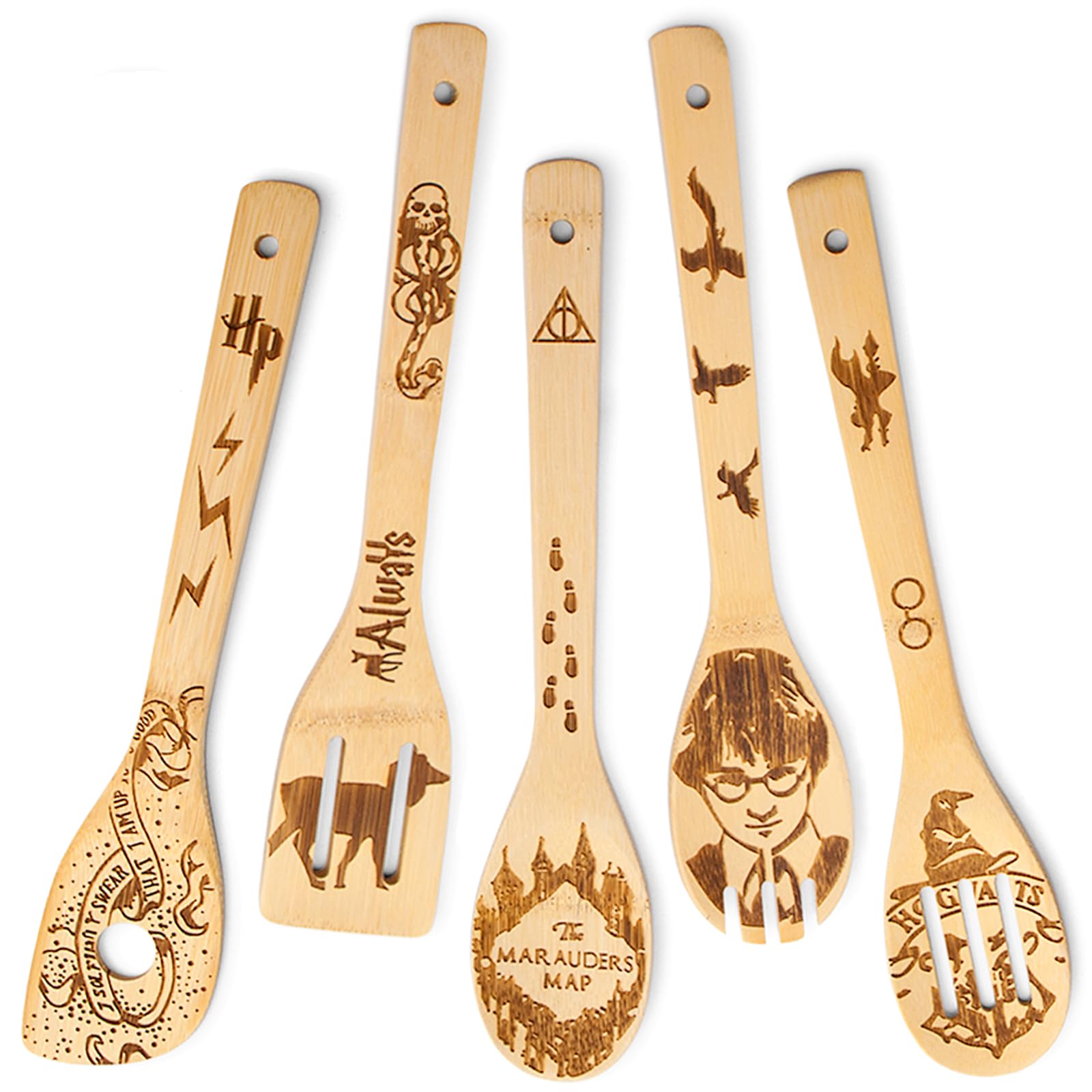 5 PCS Wooden Spoons Cooking Utensils,Harry Potter Baking Decoration,HP Bamboo Spatula for Farmhouse Kitchen Accessories,Gifts for Housewarming Wedding Valentine's Day