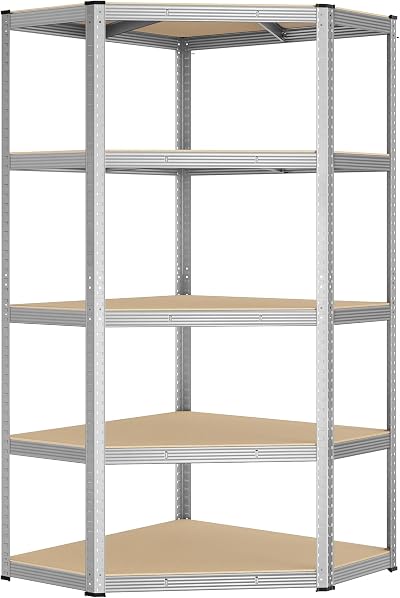 SONGMICS Corner Shelf 5-Tier Garage Storage Heavy Duty 875 kg Silver Beige
