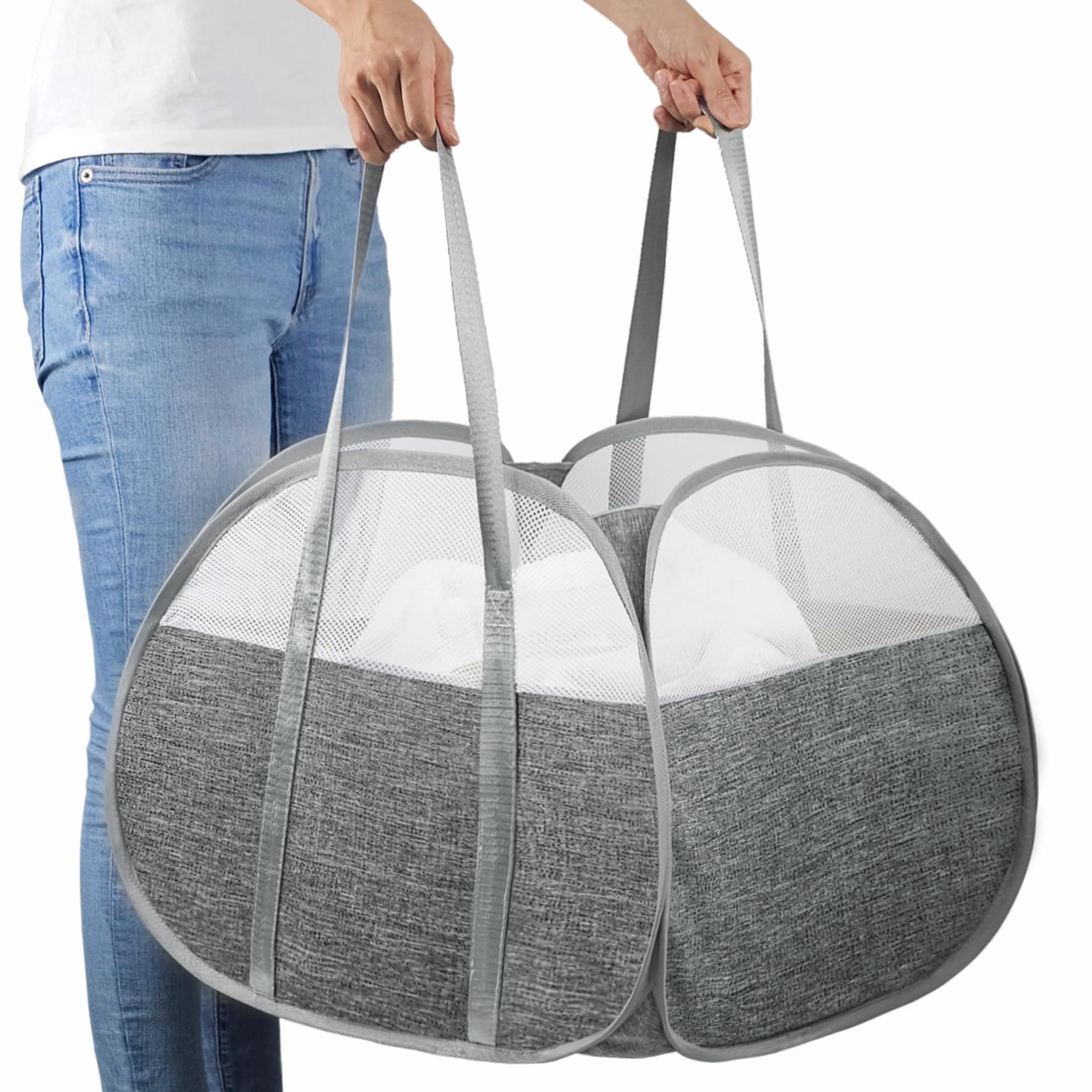 BOSNONA 93L Collapsible Laundry Baskets Pop Up Laundry Hamper with Reinforced Handles Reliable Foldable Laundry Hamper for Laundry Room Kids Room (Large Grey)