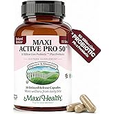 Maxi Health Probiotic Plus Ultimate Prebiotic Advanced Live Probiotics Formula - 50 Billion Live Active Probiotic - 15 Strains - Ultra Protection - Active Pro-50-30 Count