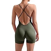 MOOSLOVER Women Strappy Backless Jumpsuits Tummy Control Bodycon Yoga Romper One Piece Workout Jumpsuit Shorts