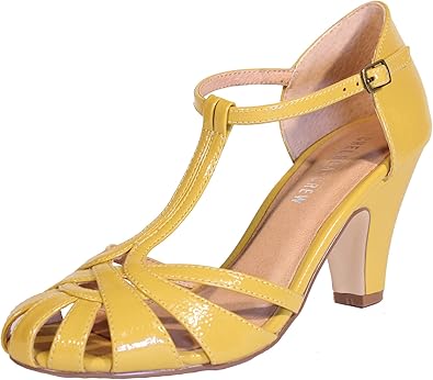 yellow t strap heels