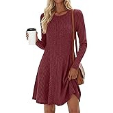 JoyMotion Women's Long Sleeve Sweater Short Dress Ribbed Crew Neck A Line Swing Dress Lightweight Fall Winter Casual Dresses