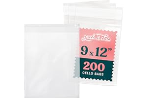 Pack It Chic - 9” X 12” Self Sealing Cellophane Bags (200 Pack) - Resealable Adhesive Clear Bags for Gifts, 9X12 Photos, Prin