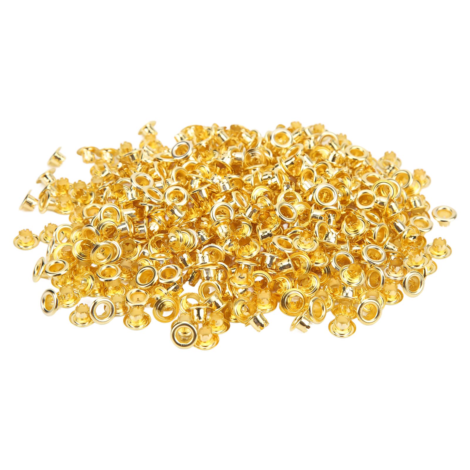Cyrank 500PCS Round Shape Metal Eyelets, 4.5mm Scrapbooking Eyelets Metal Eyelets Grommets Craft Leather Hot Eyelets for Shoes Clothing, Craft Making(Gold)