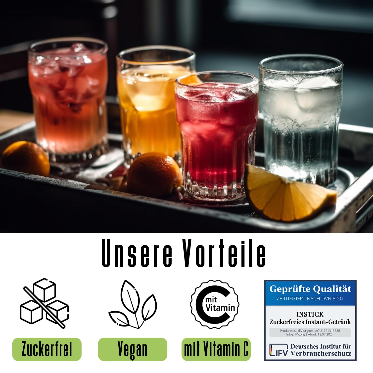 INSTICK Zuckerfreies Instant-Getränk (Bundle S Klassik + Tritan Trinkflasche 1 L) 10x12 Sticks - 1 Stick für 0,5-1 L - Veganes Getränkepulver Kalorienarm & Vitamin C - Instant-Pulver 2