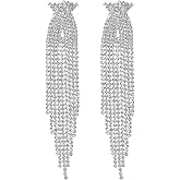 Rhinestone Earrings Dangling for Women Sparkly Silver Dangle Earrings Girls Long Chandelier Earrings Tassel Lightweight Ear Studs Cubic Zirconia (KE001S-W)