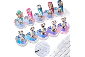 JINJINANV 2 Set Nail Stands, Thickened Metal Nail Stand for Press Ons, Aurora Heart Nail Polish Holder for Painting, Fake Nail Display Stand Nail Practice Magnetic Nail Art Tools w/ 100Pcs Reusable Glue Tabs