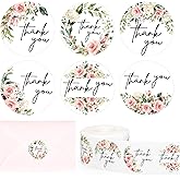 FYSUIMU 500 Pcs Floral Clear Thank You Stickers Roll Pink Watercolor Flower Eucalyptus Seal Stickers Self-Adhesive Transparent Decals for Wedding Birthday Bridal Shower, 6 Designs
