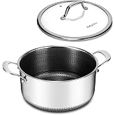 Bakoniion Hybrid Nonstick 5 QT Stockpot with Lid Two Handles, Stainless Steel Stockpot with Honeycomb Texture,Compatible with All Cooktops,Dishwasher and Oven Safe