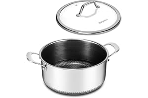 Bakoniion Hybrid Nonstick 5 QT Stockpot with Lid Two Handles, Stainless Steel Stockpot with Honeycomb Texture,Compatible with