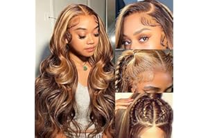 XIAYUME Honey Blonde Ombre Lace Front Wig Human Hair Highlight Wig Human Hair 4/27 Colored Body Wave HD Lace Front Wigs Human Hair Pre Plucked with Baby Hair Frontal Wigs for Women 180% Density 28 Inch