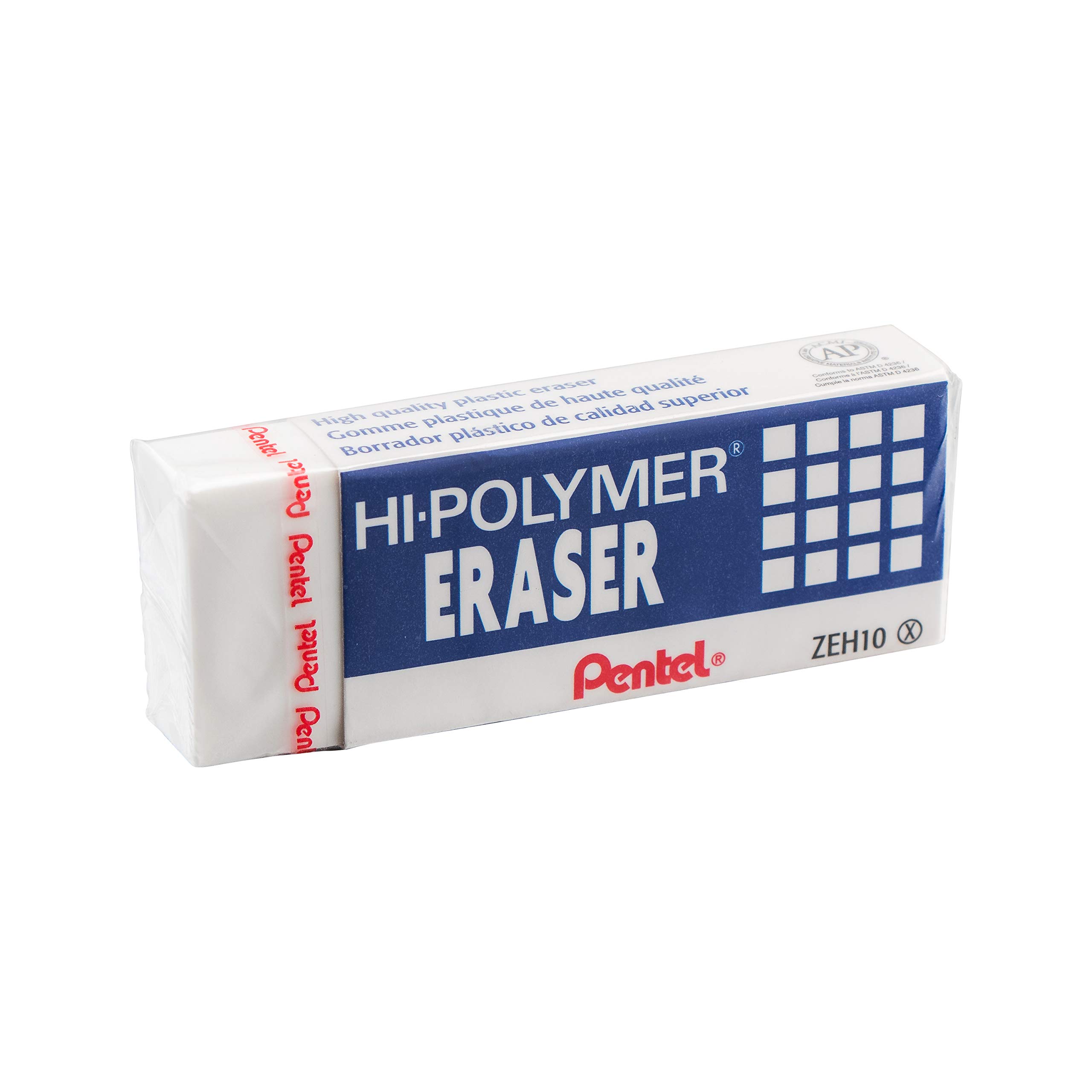 Pentel HiPolymer Block Eraser, Large, White, Pack of 10 ZEH10 Erasers