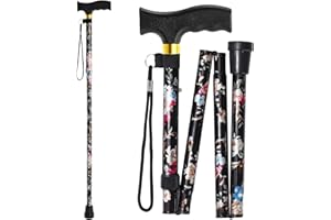 ZIYIZE Walking Cane, Cane for Man/Woman | Mobility & Daily Living Aids | 5-Level Height Adjustable Walking Stick | Comfortable Plastic T-Handle Portable Walking Stick Folding Cane
