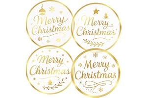 Anwyll Christmas Gift Stickers - 120Pcs 2Inch Merry Christmas Sticker Gold Foil Envelope Seals Labels Stickers Self Adhesive Xmas Gift Sticker Happy Holidays Labels for Cards Gifts Presents (Clear)