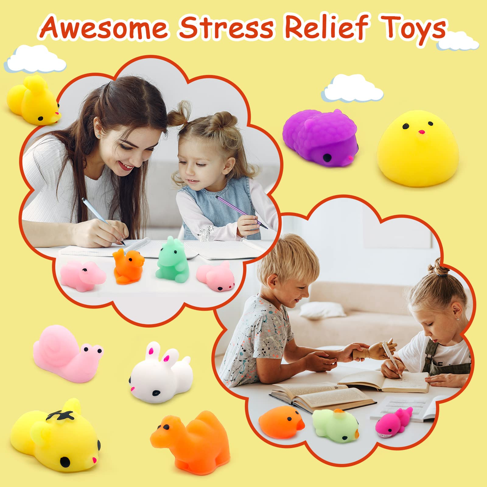 100 Pcs Kawaii Squishies, Mochi Squishy Toys for Kids Party Favors, Mini Sensory Stress Relief Toys, Goodie Bags Novelty Toy, Classroom Prizes, Birthday Gift, Fidget Toys, Random