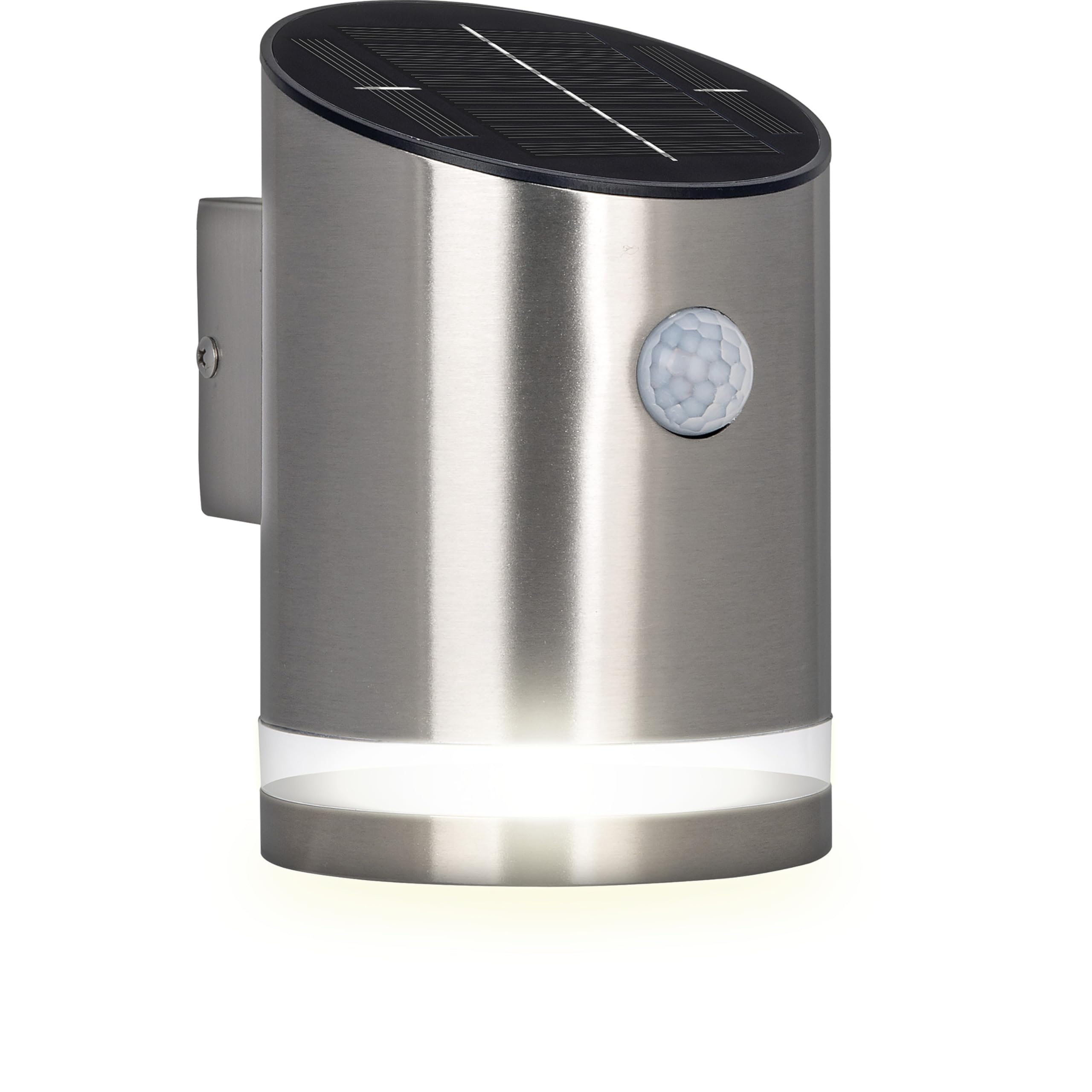 Luceco Solar LED Outdoor Wall Light with PIR Motion Sensor, Security Porch Light, Solar Powered Lantern, Decorative Exterior Lighting, Guardian, Stainless Steel, IP44, 4W, 100lm, 4000K, LEXDSL1S40P