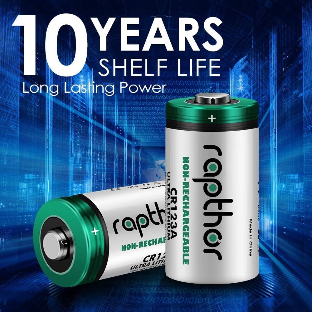 Rapthor CR123A 3V Lithium Battery 1650mAh High Power CR123 123a CR17345 Non-rechargeable Batteries with Built-in PTC for Flashlight Toys Alarm System Microphones (16 Pack) - Image 3