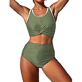 ZAFUL Womens High Waisted Bikini Sets Color Block Swimsuits Twist Front Push Up Bathing Suits