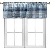 Euyyhai Blue Grey Kitchen Valances for Windows Navy Blue Kitchen Curtain Valance Abstract Art Window Treatment Valances for Living Room Bedroom Bathroom Decor (18" W x 52" L, Blue Grey)