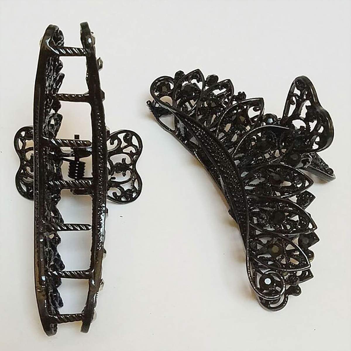Girls Lady Women Black Retro Flowers Hair Claw Clip Vintage Rhinestone Alloy Large Size Hair Jaw Clips Hairpin Large Fancy Hair Barrette for Thick Hair (B#) - Image 5
