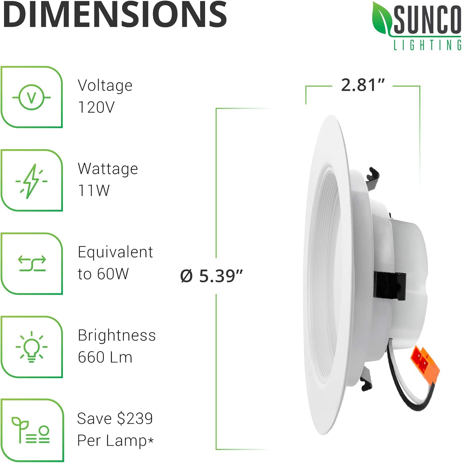 Sunco Lighting 10 Pack 4 Inch LED Recessed Downlight, Baffle Trim, Dimmable, 11W=60W, 3000K Warm White, 660 LM, Damp Rated, Simple Retrofit Installation - UL + Energy Star: Home Improvement