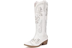 Dixhills Cowboy Boots for Women - Wide Calf Knee High Cowgirl Boots, Glitter Sparkly Rhinestone Western Country Boots with Classic Embroidery, Pointed Toe Pull On Zipper Retro Boots