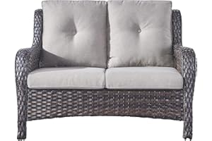 Rilyson Outdoor Loveseat Wicker Patio Sofa - 2-Seat Rattan Outdoor Couch Patio Furniture with Deep Seating and Comfortable Cushions for Outside Porch Deck Balcony(Brown/Grey)