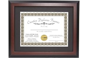 Creative Picture Frames 11x14-inch Mahogany Diploma Frame with Black Mat to Hold 8.5” x 11” Graduation Certificate Documents with Installed Wall Hanger