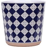 Blue Sky Ceramic Check 5'' Flower Pot | Hand Painted Ceramic Planter, Geometric Style Decor