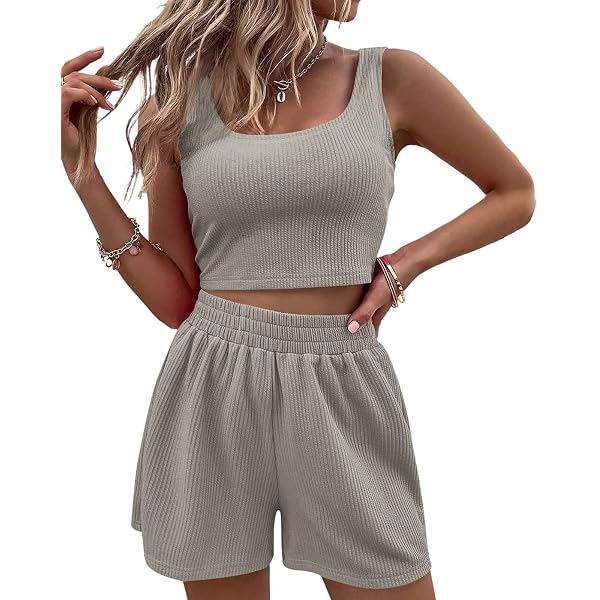 Women's 2 Piece Knitted Set - Sleeveless Crop Top & Shorts Bodycon Outfit, Tie Dye Or Solid Colors