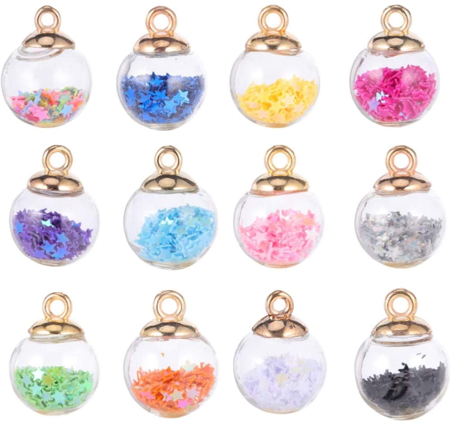 50 Pieces Crystal Glass Ball Charms Glitter Pendant with Star Decorations for DIY Necklace Bracelet Jewelry Making Xmas Party Home Decoration (16mm Random Color)