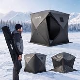 VEVOR Pop Up Ice Fishing Tent, 1-10 Person Insulated &amp; Non-Insulated Option | 11 Kinds Optional, Portable Hub-Style Shanty for Winter Fishing, Waterproof Oxford Fabric with Anchors Wind Ropes &amp; Carry Bag