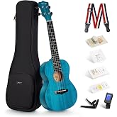 Enya EUC-25D 23 Inch Concert Ukulele, Solid Mahogany Top, Blue | Beginner Ukulele Kit with Gig Bag, Capo, Tuner, Strap and Picks, for Adults, Students, Lessons, Practice and Travel