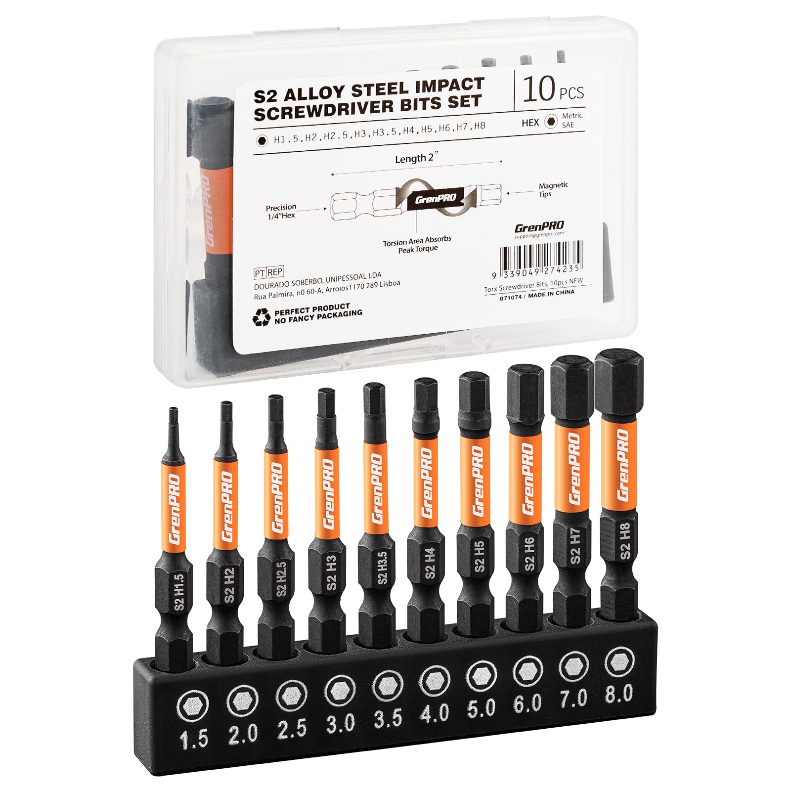 GRENPRO Hex Bit Set,Impact Hex Head Allen Wrench
