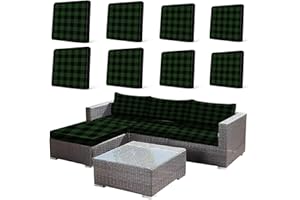 HANDONTIME 8Pcs Christmas Patio Cushion Covers Stretch Outdoor Couch Cover Green and Black Buffalo Check Replacement Cushions Plaid Patio Furniture Covers for Pets Sofa Covers Washable, Cover Only