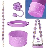 NiHome Accessory Set for Stanley Tumblers 20oz, 30oz, 40oz Cups, Includes Color-Coordinated Handle, Silicone Ring, Straw Plug and Glittery Base, Sparkling Additions to Enhance Your Drinkware (Purple)