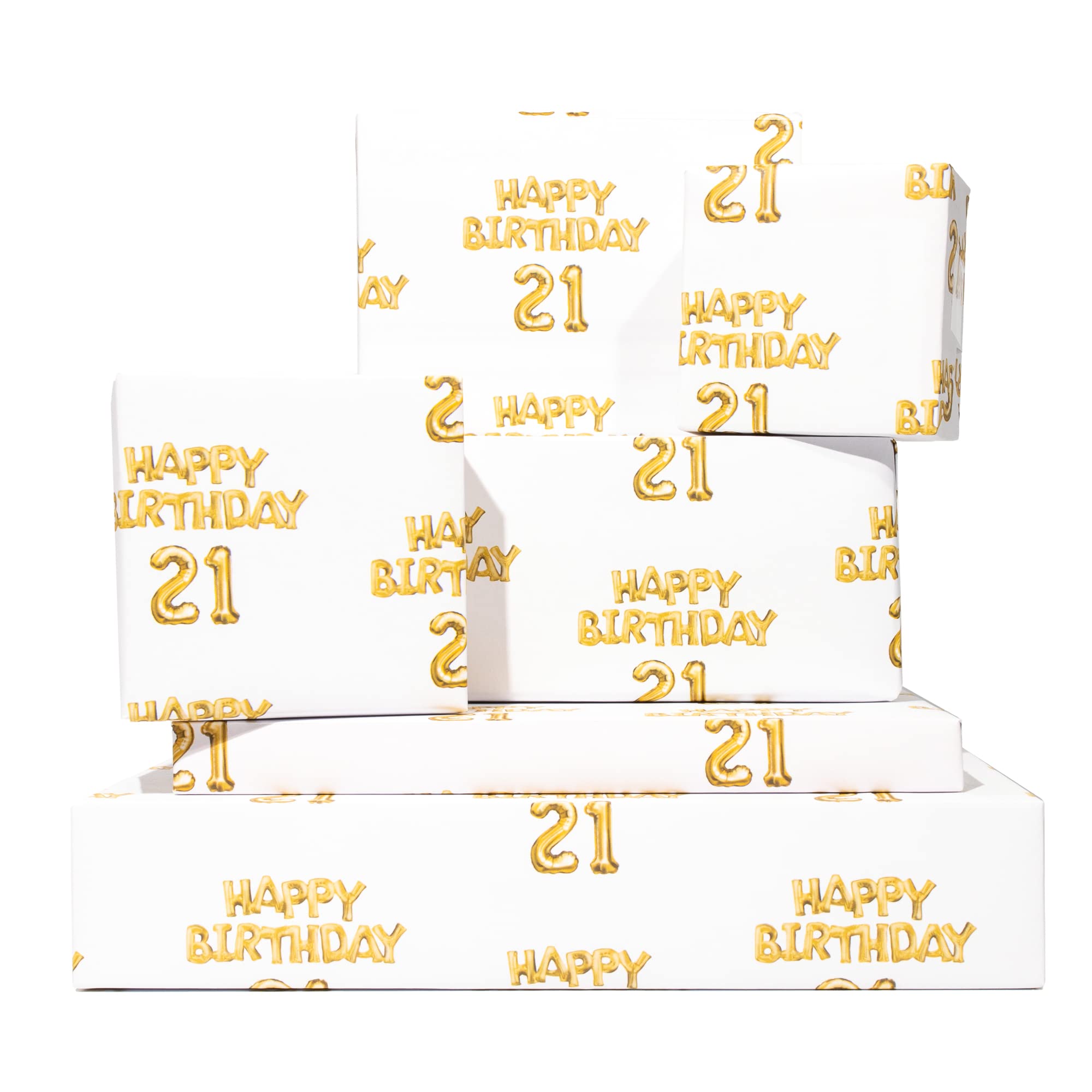 Happy Birthday Wrapping Paper - 6 Sheets of Gift Wrap - Colourful Balloons Wrapping Paper Sheets - For Men and Women - 21st Birthday - Twenty-one - Comes With Fun Stickers - By Central 23