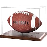 Fitense Full Size Acrylic Football Display Case Solid Wood Base | UV protective transparent holder with removable bracket, storage for signed football sports memorabilia collectibles
