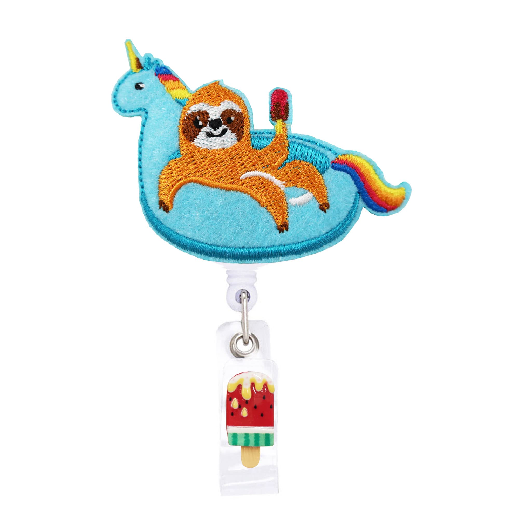Sloth in Summer Pool Badge Reels Retractable, with Alligator Clip and Key Ring, 24 inches Thick Pull Cord