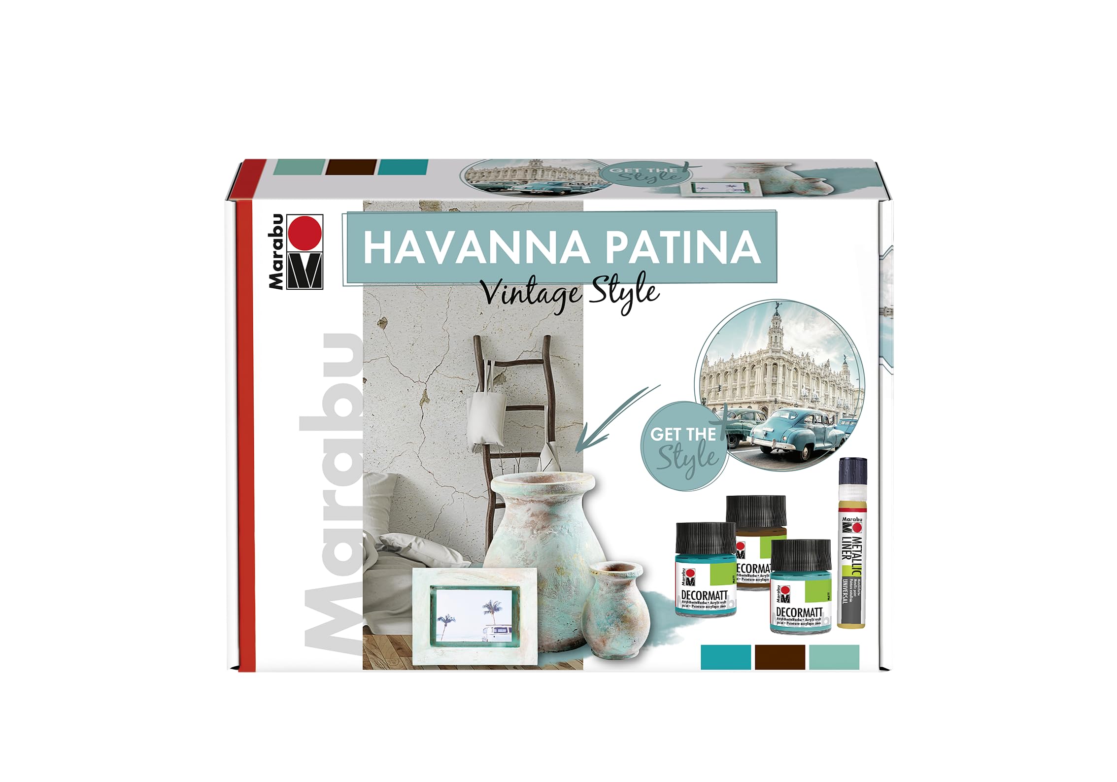 Marabu Havanna Patina Set "Vintage Style", Multicoloured, (040, 096, 290, 784), Single Set, Art & Craft Kit For Home, Upcycling, Painting