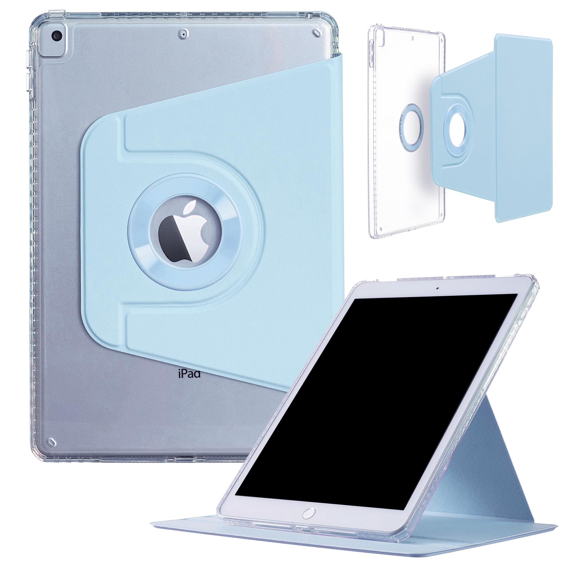 iPad 9 8 7 (10.2'') Case, iPad Air-3/iPad Pro-2 (10.5'') Case, DMaos Magnetic Detachable Smart Cover, 360 Rotation Foldable Stand - Blue
