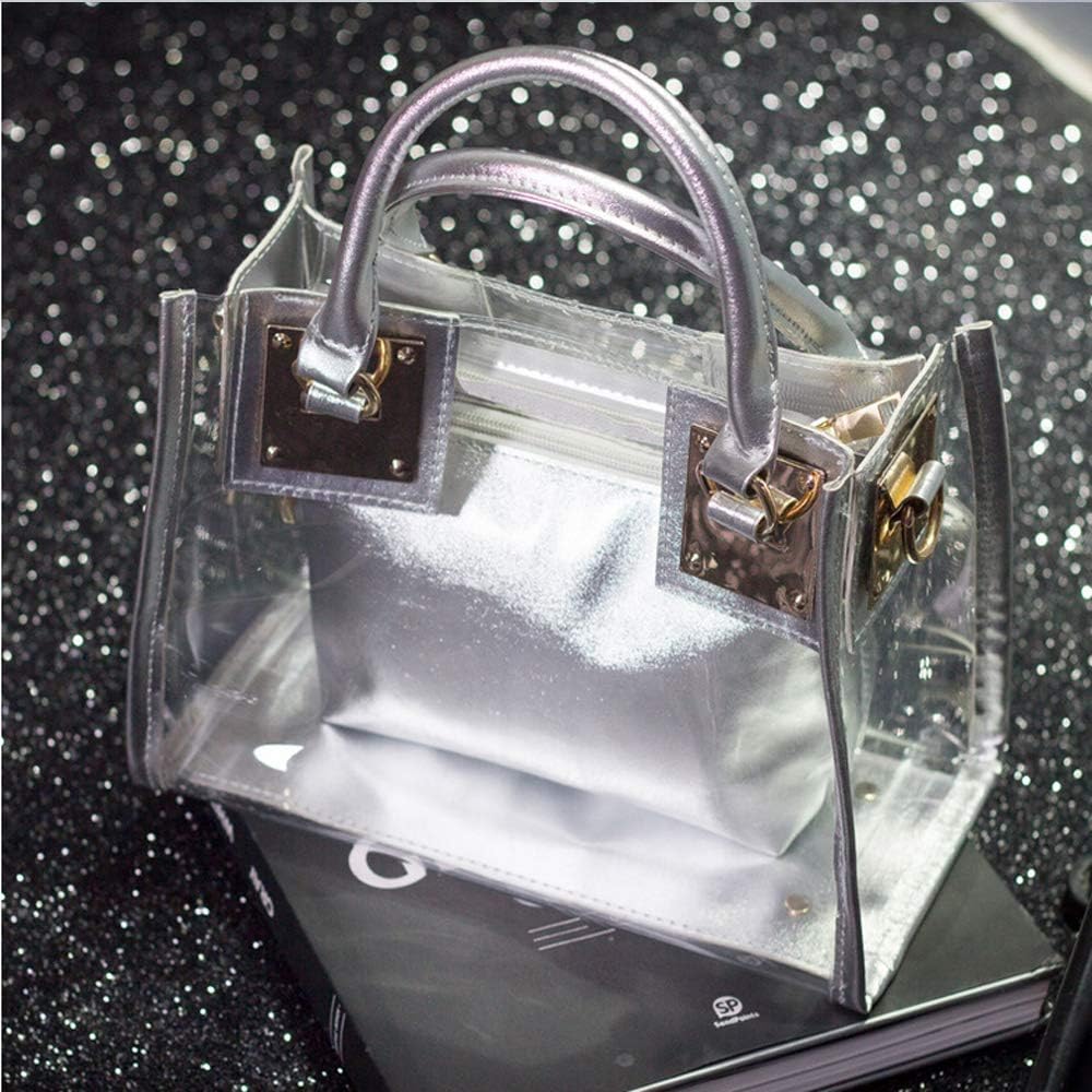 Segater® Clear Crossbody Handbags,Women's Small Tote Beach Bag Fashion Clear Jelly Handbag Top Handle Shoulder Bag Silver Transparent Purse - Image 3