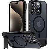 hitfine for iPhone 15 Pro Max Case with Kickstand,[Compatible with Magsafe] Slim Translucent Matte Military-Grade Protection & Anti-Yellowing,Magnetic Phone Case for iPhone 15 Pro Max,Black