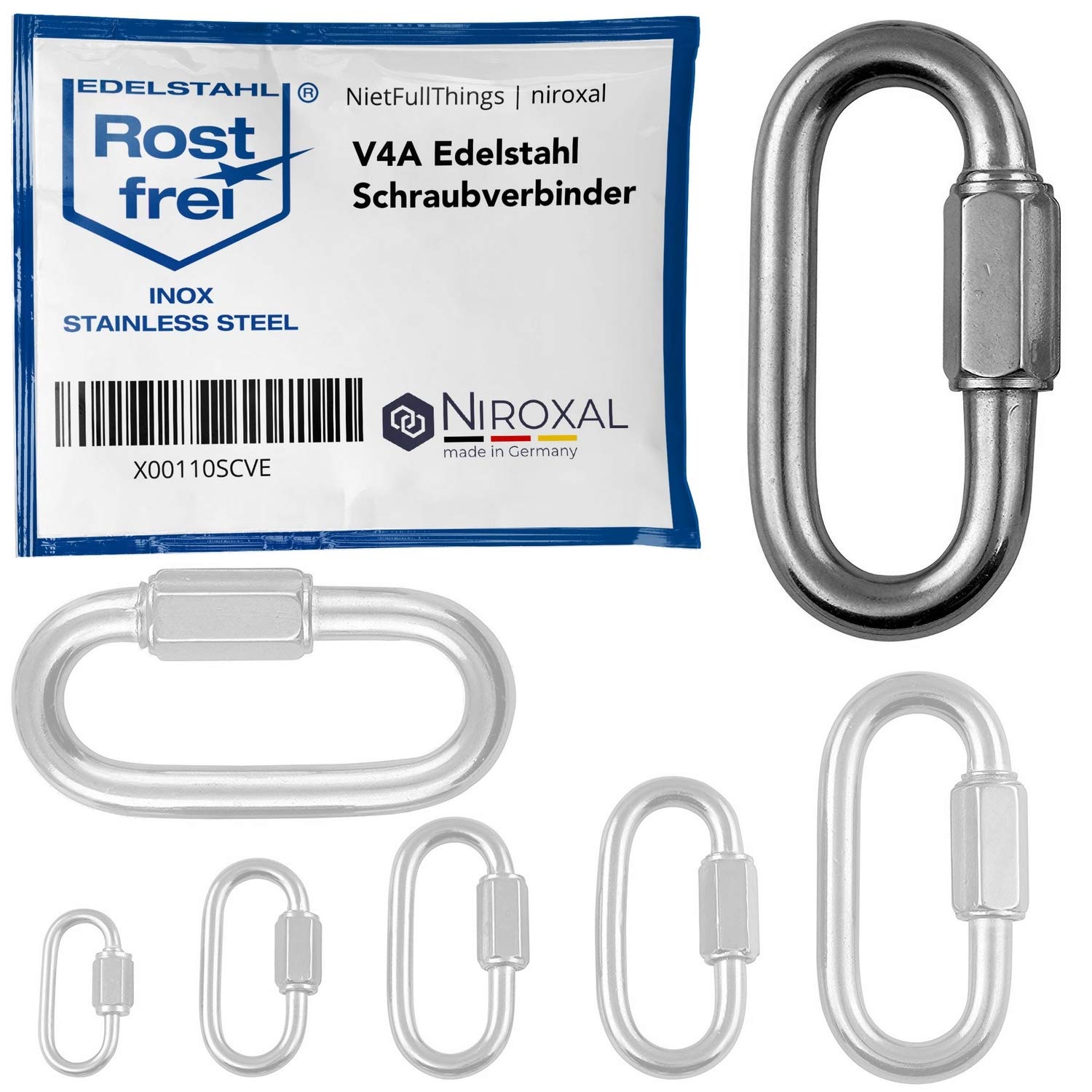 NietFullThings 12 mm Stainless Steel Quick Link Heavy Duty Screw Link Chain Connector Marine Grade V4A 316 Breaking Load 4500 kg Pack of 10