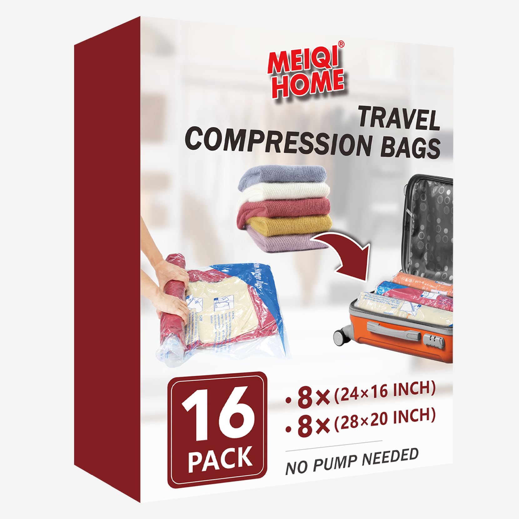 Vacuum Storage Bags Space Saver Sealer Bags,Compression Bags for Clothes, Pillows, Comforters, Blankets, Bedding16 Pack Bags for Travel