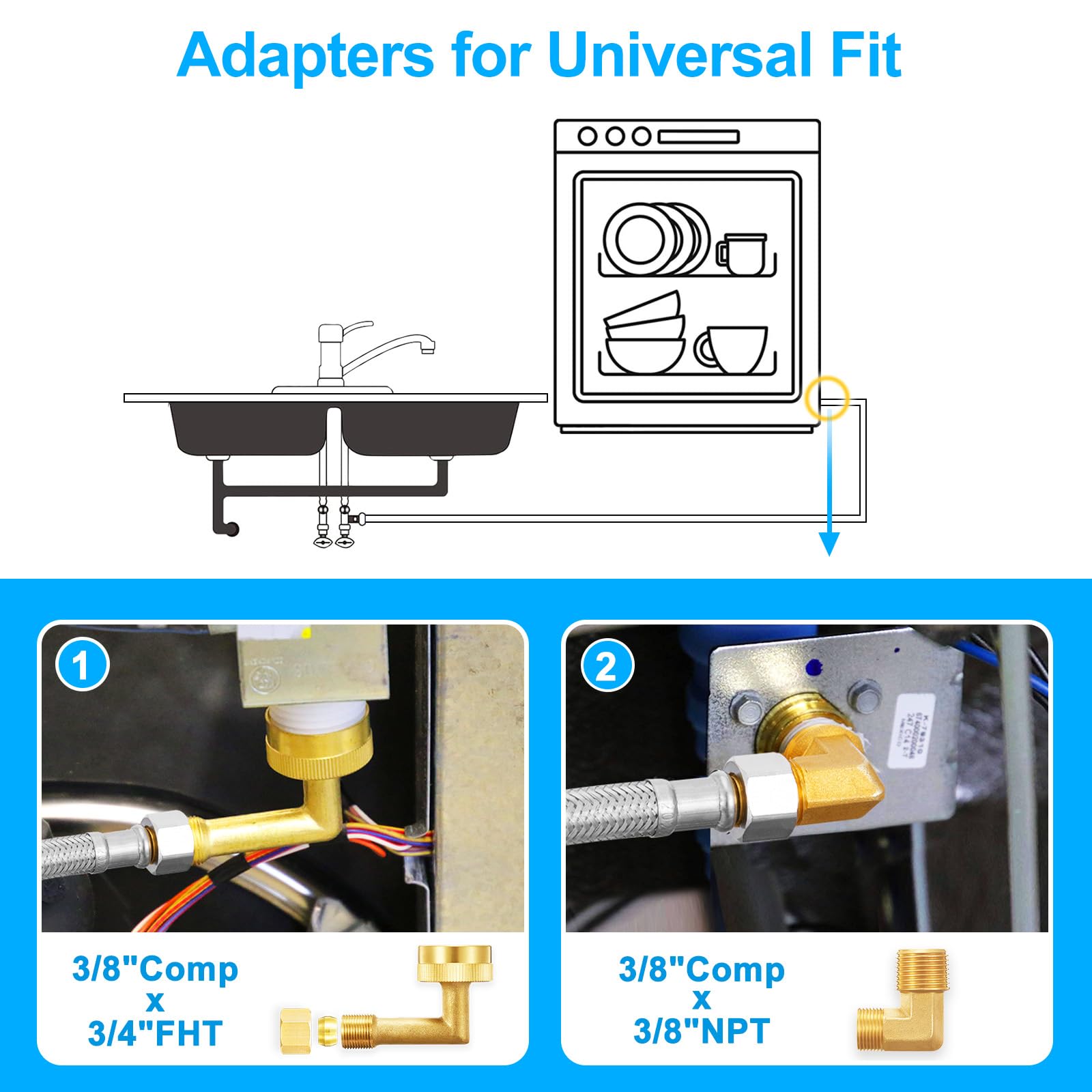 Dishwasher Installation Kit - 6 FT Premium Stainless Steel Braided Dishwasher Hose kit,Food Grade PEX Inner Tube Dishwasher Water Supply Line with 3/8