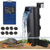 Turtle Tank Filter Aquarium Internal Filter for 3 to 20 Gallon Fish Tank, Bio-filtration Low Water Level Small Power Canister Filter, Frog Shrimp Newt Betta Water Clean, Hang On Back Waterfall Quiet