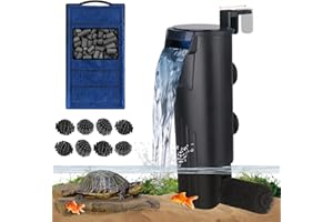 TARARIUM Turtle Tank Filter Aquarium Internal Filter for 3 to 20 Gallon Fish Tank, Bio-filtration Low Water Level Small Power Canister Filter, Frog Shrimp Newt Betta Water Clean, Hang On Back Waterfall Quiet