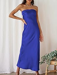 Realtix Satin Silk Backless Tube Tops Maxi Dress